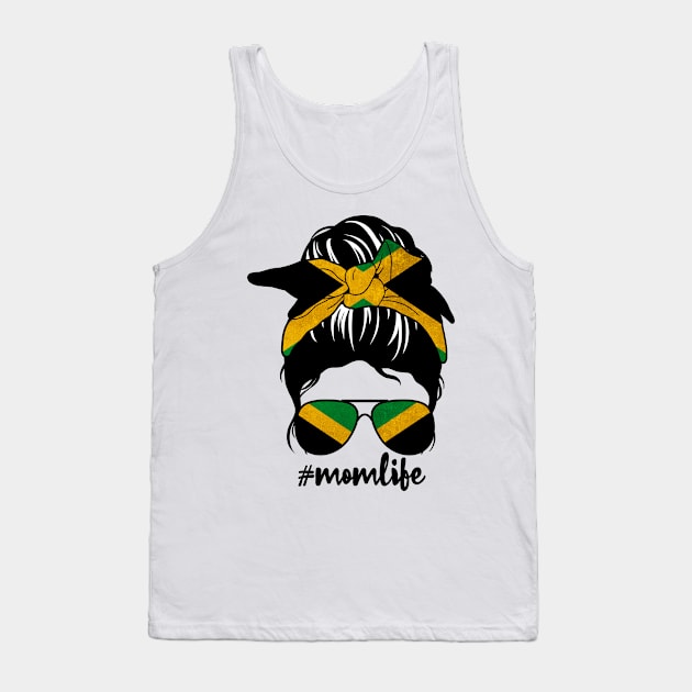 Jamaican Mom Life Messy Bun Patriotic Jamaica Flag Tank Top by snnt